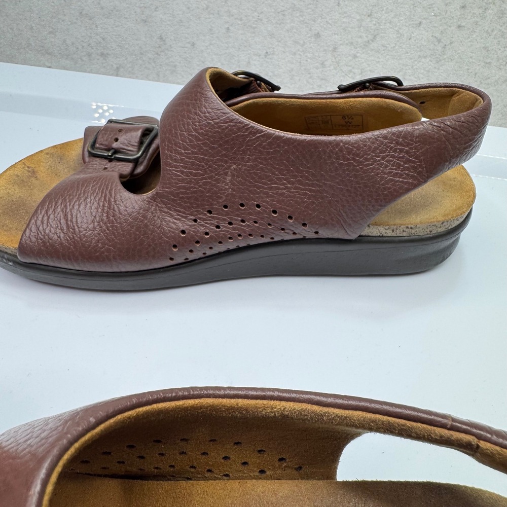 SAS Sanibel Sandals Womens 6.5 W Brown Leather Triple Buckle Slingback Comfort - Picture 6 of 10